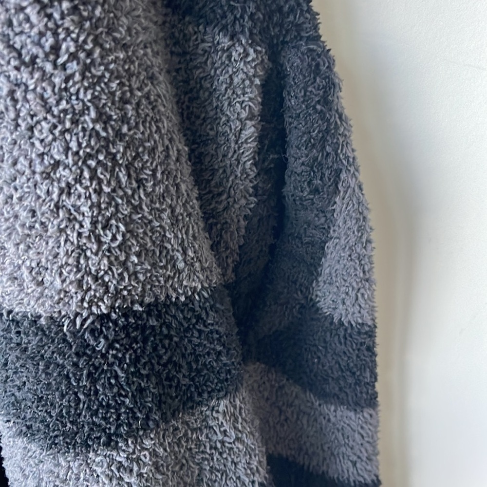 Barefoot Dreams Black and Charcoal Striped Cozy Wrap Sweater - Picture 8 of 8